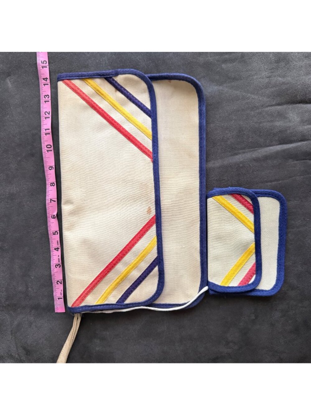 Vintage Canvas Pouch Set With Multicolor Stripe Design & Wrist Strap - Picture 10 of 10
